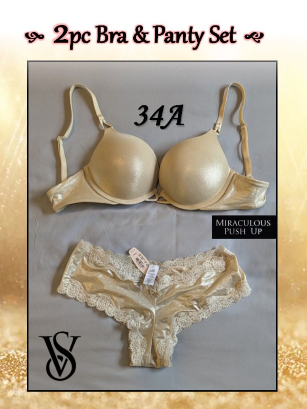 Shimmering Gold Victoria's Secret Bra & Panty Set